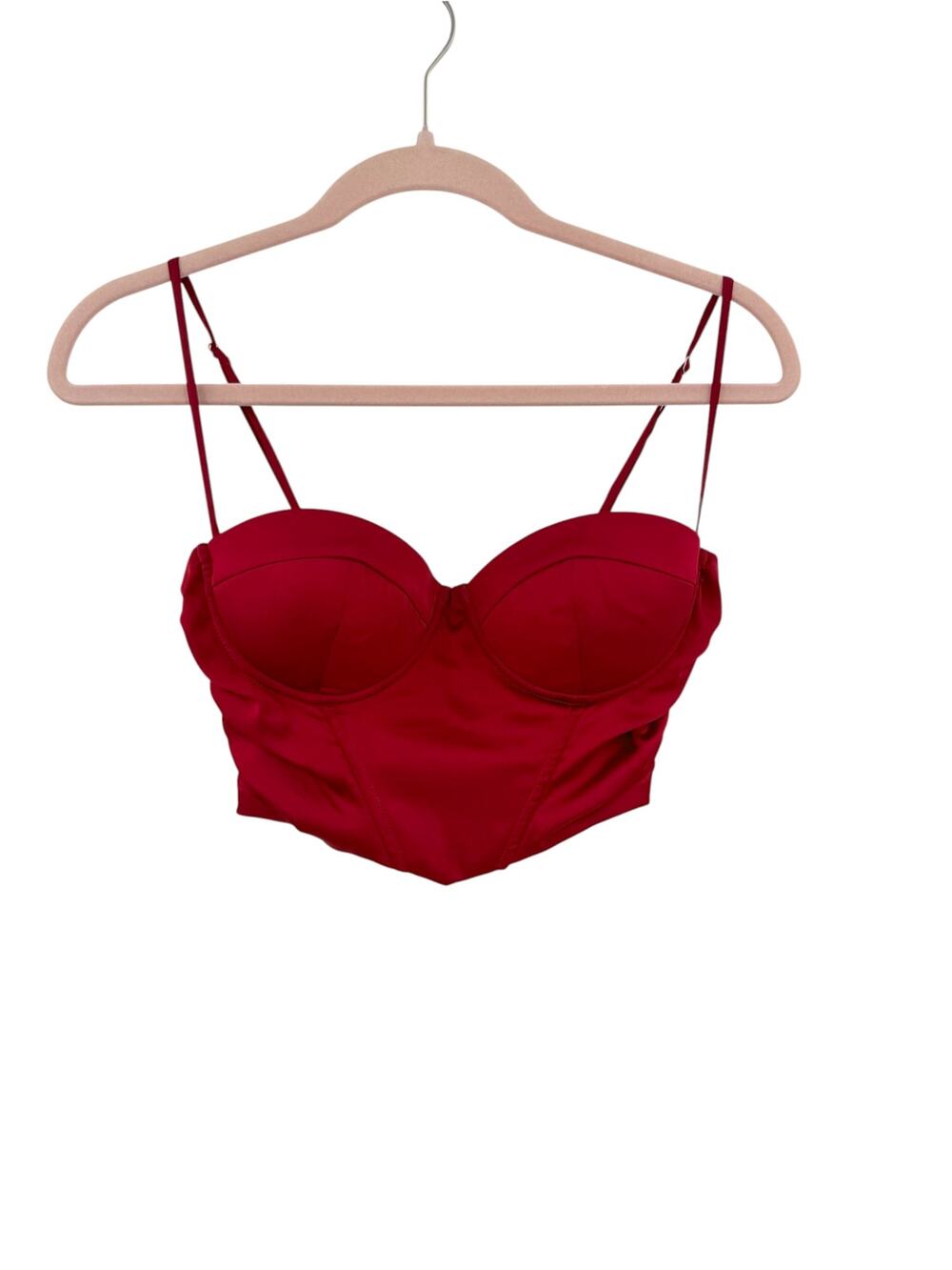 Oh Polly Satin Bustier Corset Crop Top Red Underwire Ruched Y2K Party Size 4